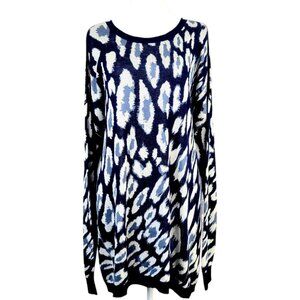 NWT Womens XL Wonderly Navy Animal Print Oversized Long Sleeve High-Low Sweater